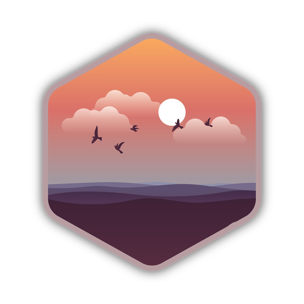 Stickers Northwest, Stickers, Art & School, 3", Sunset/Ocean, Hexagon, 521381